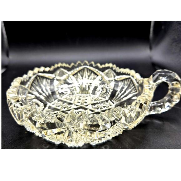 VTG Imperial Glass Nucut Handled Nappy Dish Sawtooth Rim Hobstars Arches - Picture 1 of 7